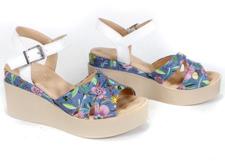 дамски сандали Flora Bellezza естествена кожа цветен принт платформа