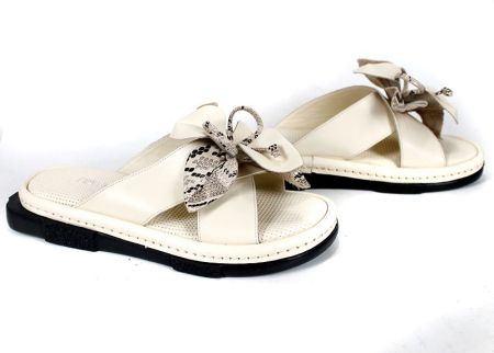 Dalia Fiore дамски чехли от естествена бежова кожа с панделка