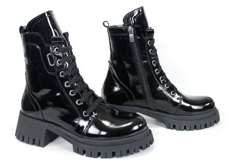 Черни дамски кубинки с връзки и ток