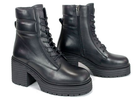 дамски боти Bruna Forte естествена черна кожа с ток и дебело зимно ходило