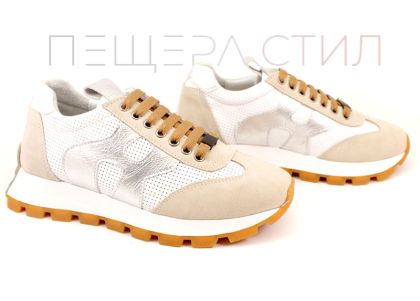 Дамски спортни обувки от естествена кожа и велур в бяло - Модел Бетина.