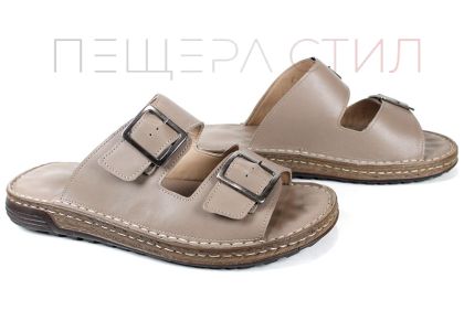 мъжки чехли от естествена кожа Brévia Note пясъчно бежови с токи