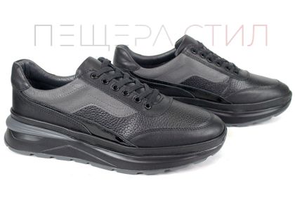 Мъжки спортни обувки Silente Nero от естествена кожа – черни и сиви, мемори пяна, гъвкаво ходило