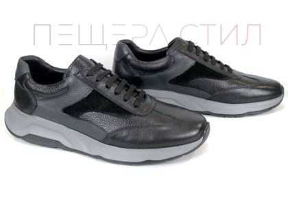 мъжки спортни обувки Élan Gris от естествена кожа и велур в черно и сиво със сиво леко гъвкаво ходило