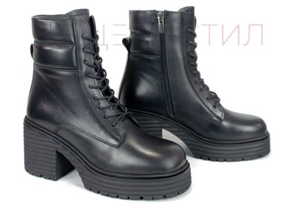 дамски боти Bruna Forte естествена черна кожа с ток и дебело зимно ходило