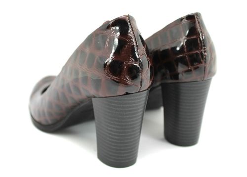 Pantofi dama cu toc în maro închis „Croco“ ME-10 K