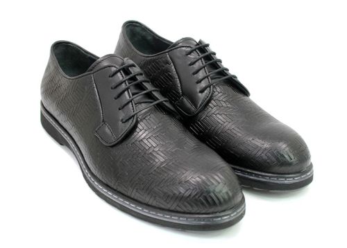 Pantofi pentru bărbați din piele naturală de culoare neagră -1566CH
