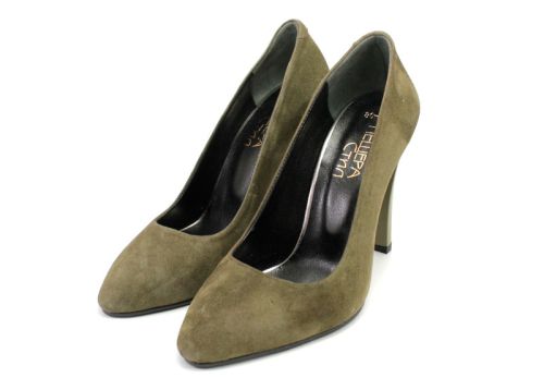 Pantofi eleganti dama din nubuc naturale în verde 80 ZE
