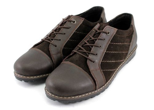 Pantofi casual maro pentru barbati din piele naturala si piele intoarsa naturala, model Isma.
