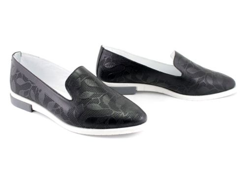 Pantofi casual dama din piele imprimată în negru - Model Kalia.