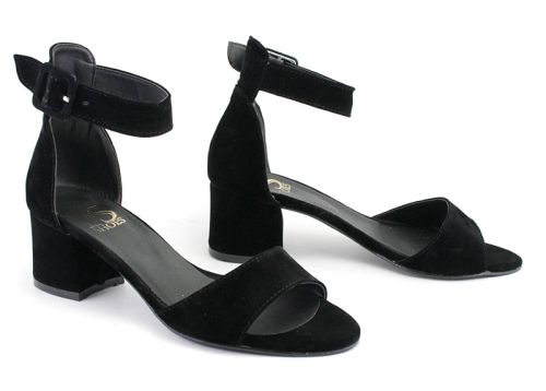 Sandale dama din nubuc artificial negru - Model Vega.