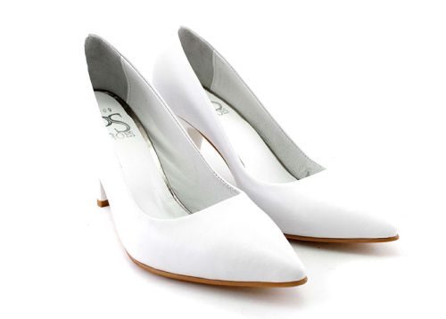 Pantofi formale din piele naturală albă, pentru femei - model Roberta
