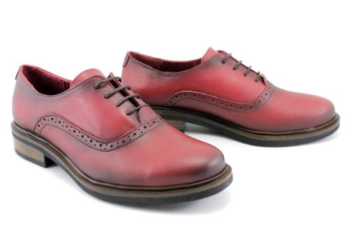 Pantofi casual de damă cu șireturi în visiniu - Model Virginia.