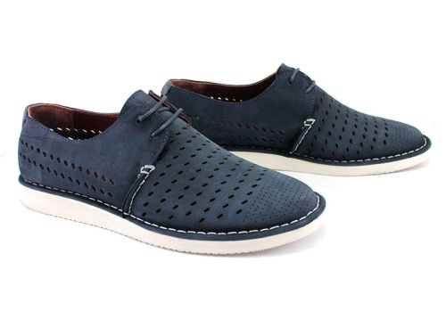 Pantofi de vară pentru bărbați din nubuc albastru închis - Model Jorge.