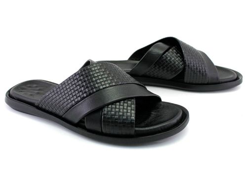 Papuci bărbați din piele naturală de culoare neagră, model Japix.