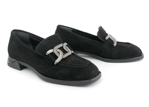 Pantofi dama din nubuc natural in negru - Model Susie.