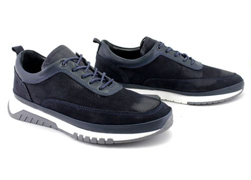 Pantofi casual barbatesti din nubuc natural de culoare albastru inchis - Model Kronos.