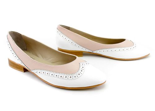 Pantofi dama din piele naturala in alb si roz - Model Katerina.