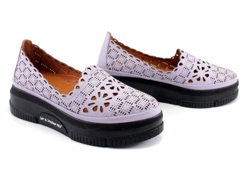Дамски летни обувки от естествена кожа в лилаво - Модел Олеся.