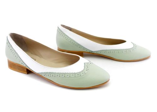 Pantofi de dama din piele naturala in alb si verde - Model Katerina.