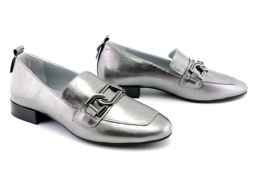 Pantofi de dama din piele naturala argintie - Model Charlotte.