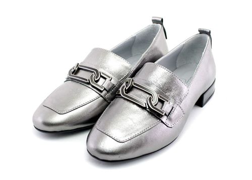 Pantofi de dama din piele naturala argintie - Model Charlotte