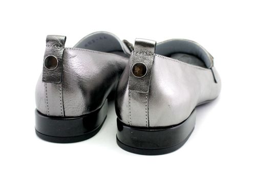 Pantofi de dama din piele naturala argintie - Model Charlotte