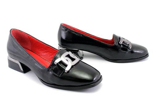 Pantofi de dama din lac natural in negru - Model Connie