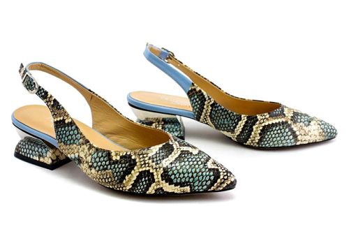 Дамски, елегантни сандали от естествена кожа в синьо - Модел Мелани.