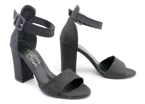Sandale de dama din material eco sclipitor de culoare neagra - Model Veda.