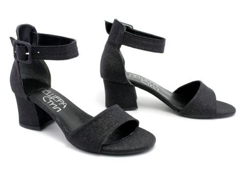 Sandale de dama din material eco sclipitor de culoare neagra - Model Vega.
