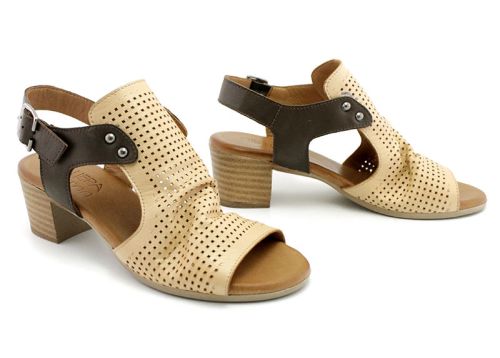 Sandale de dama din piele naturala in biscuit si maro inchis - Model Vanya.
