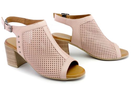 Sandale de dama din piele naturala de culoare roz - Model Drop.