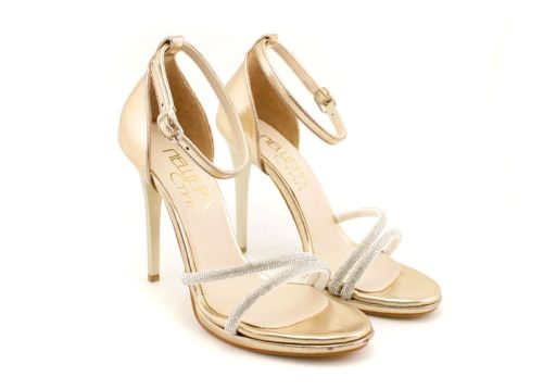 Sandale de dama cu toc inalt in aur - Model Fidelia.