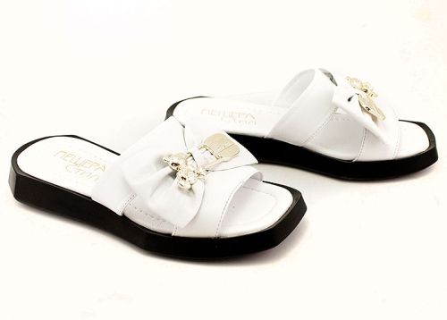 Papuci dama din piele naturala alb - Model Angelina.