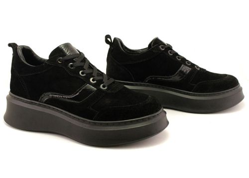 Pantofi sport dama din piele intoarsa naturala de culoare neagra - Model Elizabeth.