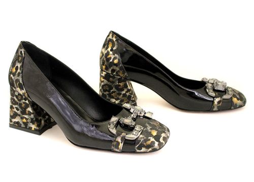 Pantofi de dama formali din lac natural in negru - Model Lilian.