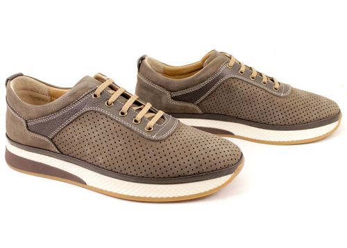Pantofi casual de vara barbatesti din nubuc natural de culoare gri inchis - Model Cardam.