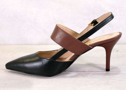 Дамски официални сандали в черно и кафяво - Модел Ема