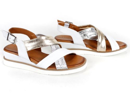 "Luccia" – Дамски сандали от естествена кожа с кръстосани каишки в бяло, златно и сребристо