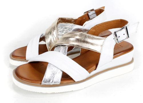 "Luccia" – Дамски сандали от естествена кожа с кръстосани каишки в бяло, златно и сребристо