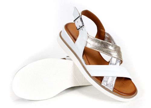 "Luccia" – Дамски сандали от естествена кожа с кръстосани каишки в бяло, златно и сребристо