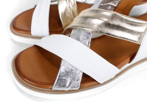 "Luccia" – Дамски сандали от естествена кожа с кръстосани каишки в бяло, златно и сребристо