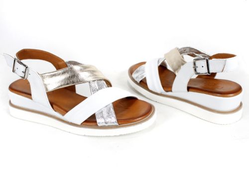 "Luccia" – Дамски сандали от естествена кожа с кръстосани каишки в бяло, златно и сребристо