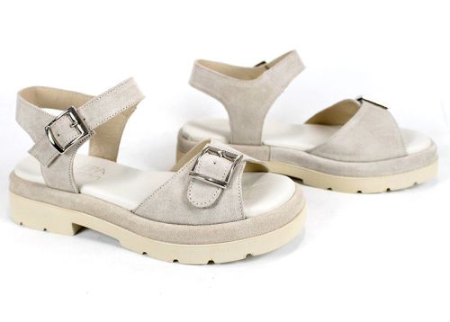 Дамски сандали Terra Vibe от естествен велур в бежово с катарами и платформа-1