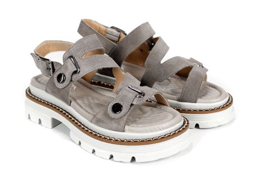 Дамски сандали Terra Rise от естествен велур в цвят визон с бяла платформа