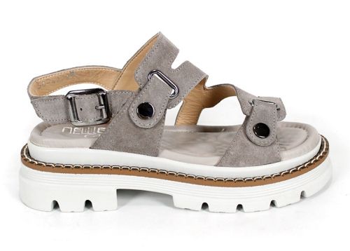 Дамски сандали Terra Rise от естествен велур в цвят визон с бяла платформа