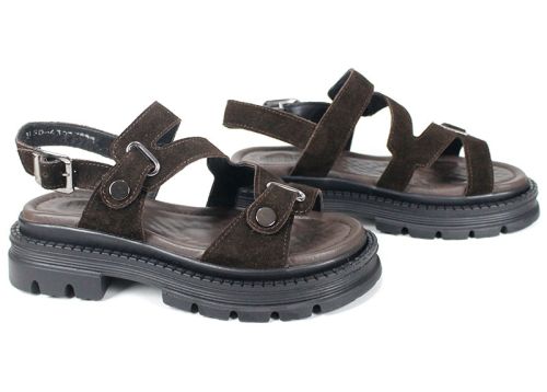 дамски сандали Terra Rise от естествен велур в тъмнокафяво с анатомична стелка и платформа с грайфер