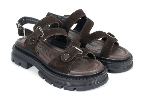 дамски сандали Terra Rise от естествен велур в тъмнокафяво с анатомична стелка и платформа с грайфер