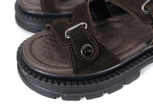 дамски сандали Terra Rise от естествен велур в тъмнокафяво с анатомична стелка и платформа с грайфер